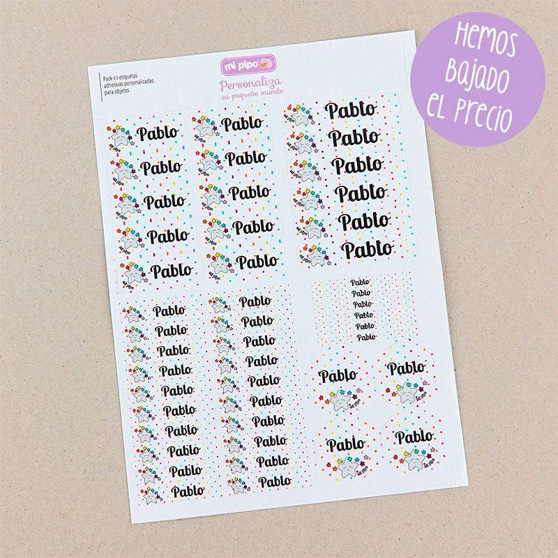 Pack 46 etiquetas adhesivas personalizadas para objetos Estrella sonrisa