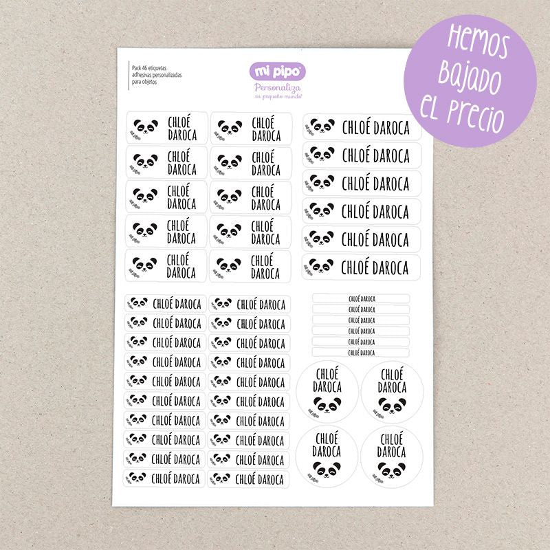 Pack 46 etiquetas adhesivas personalizadas para objetos Panda