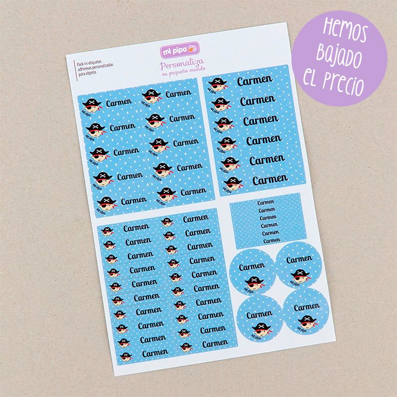 Pack 46 etiquetas adhesivas personalizadas para objetos Pirata