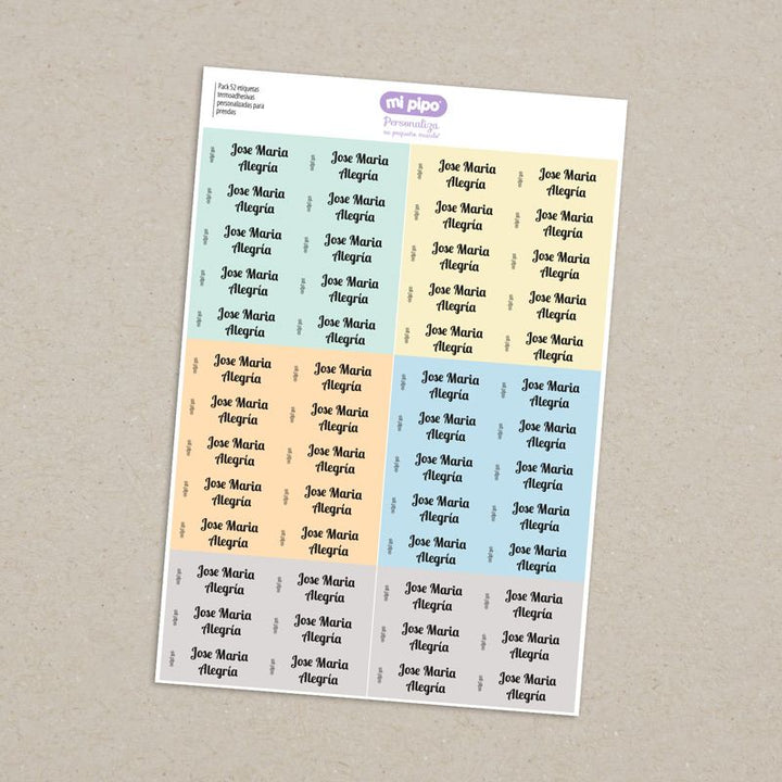 Pack 52 etiquetas termoadhesivas personalizadas para prendas Multicolor