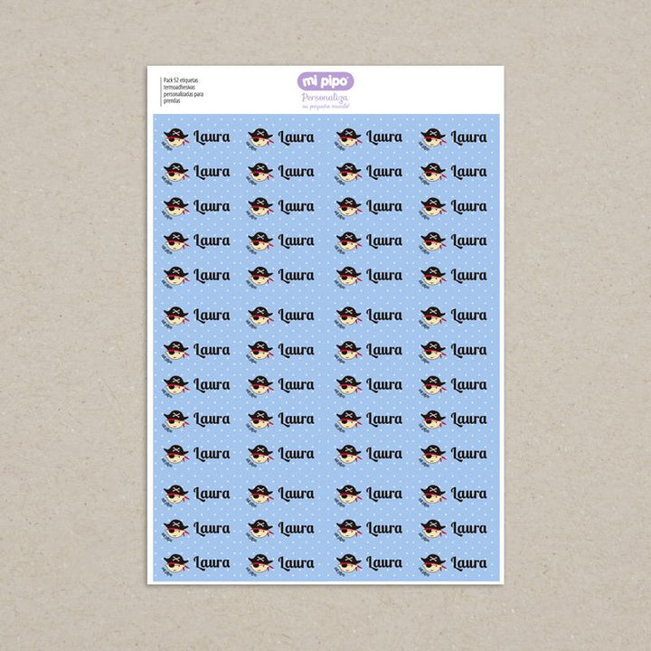 Pack 52 etiquetas termoadhesivas personalizadas para ropa Pirata