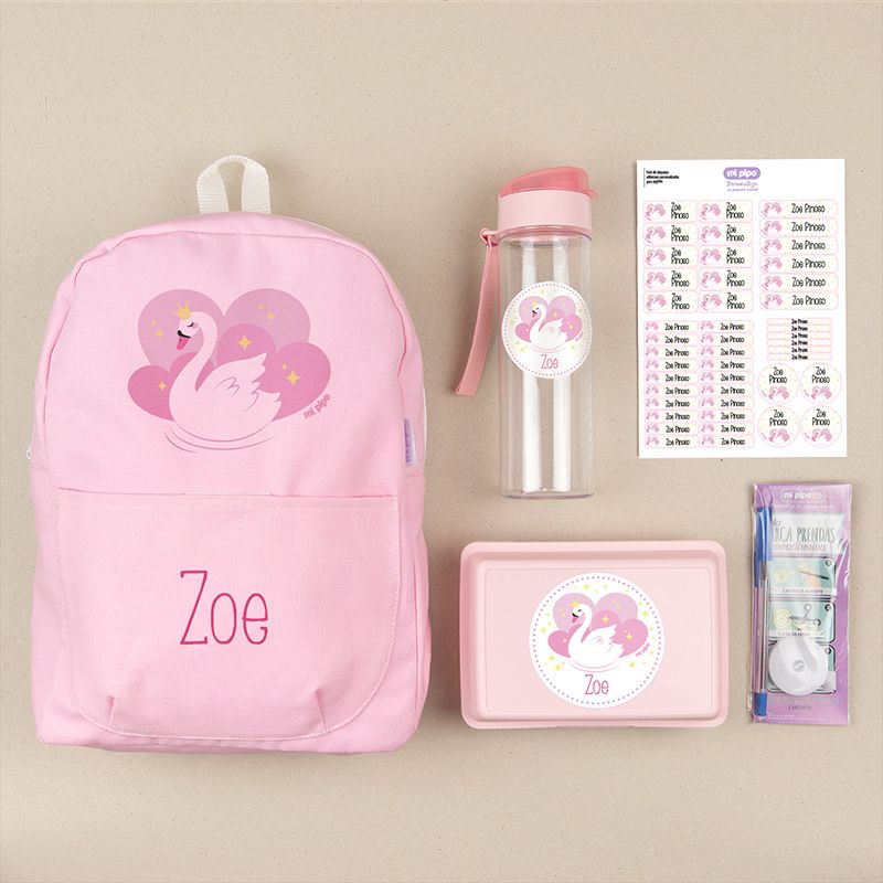 Pack Mi Equipo para el Cole con Mochila Cisne personalizado + Regalo Marcaprendas