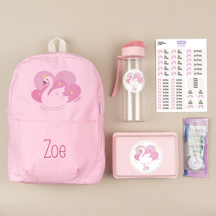 Pack Mi Equipo para el Cole con Mochila Cisne personalizado + Regalo Marcaprendas