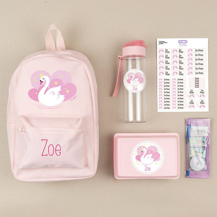 Pack Mi Equipo para el Cole con Mochila Cisne personalizado + Regalo Marcaprendas
