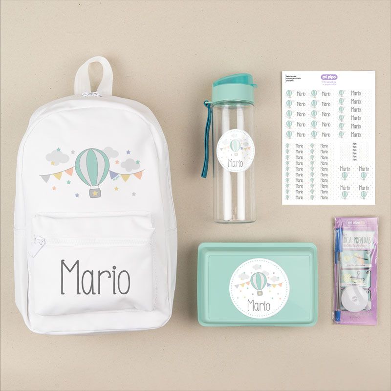 Pack Mi Equipo para el Cole con Mochila Globo personalizado Regalo Marcaprendas