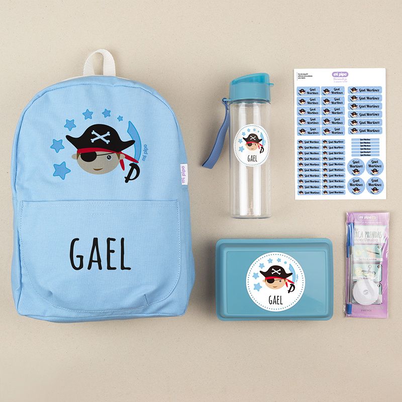 Pack Mi Equipo para el Cole con Mochila Pirata personalizado + Regalo Marcaprendas