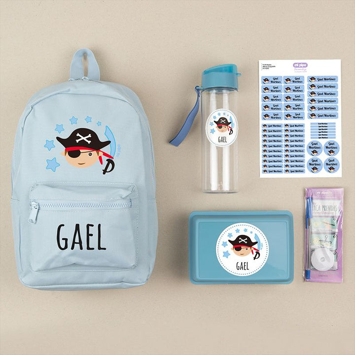 Pack Mi Equipo para el Cole con Mochila Pirata personalizado + Regalo Marcaprendas