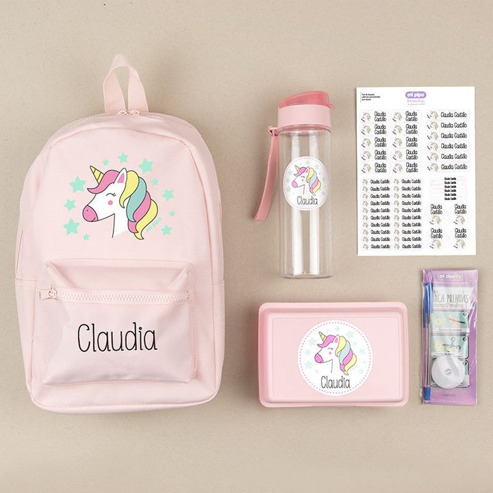 Pack Mi Equipo para el Cole con Mochila Unicornio personalizado + Regalo Marcaprendas