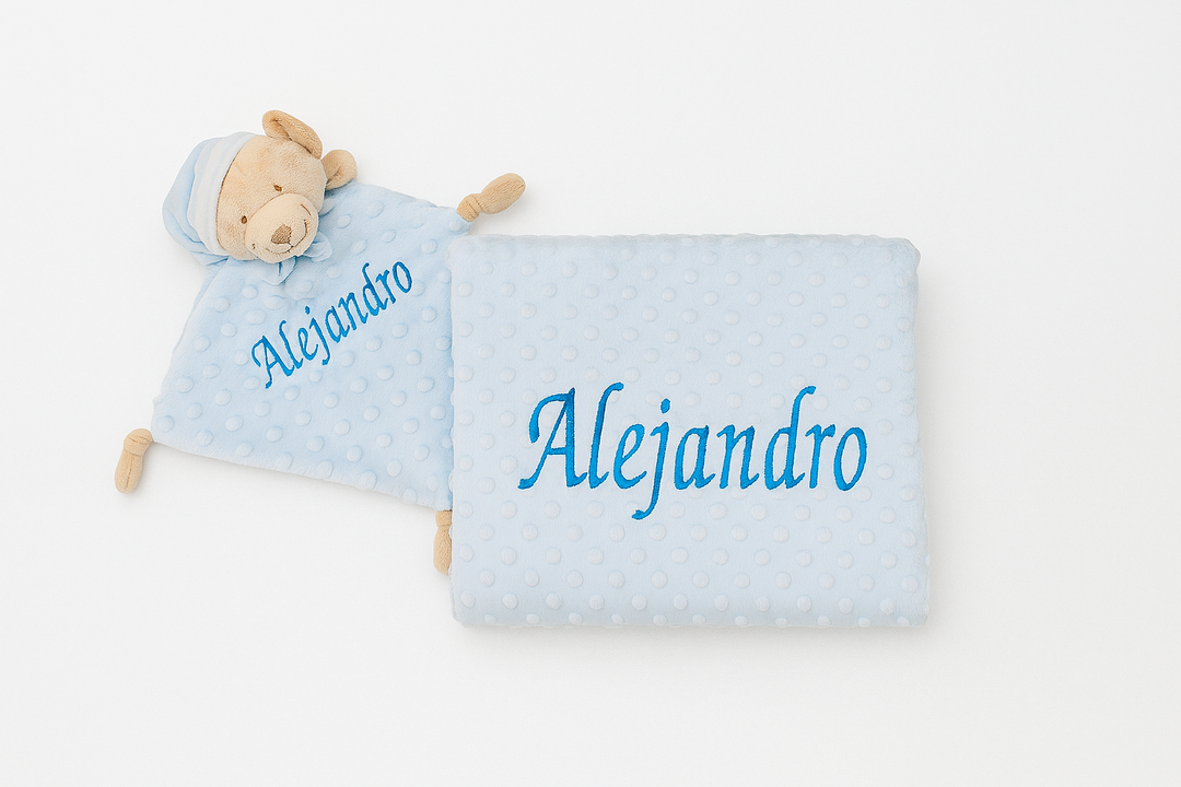 pack mantita y doudou personalizado azul mikeko.es