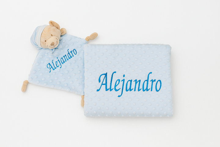 pack mantita y doudou personalizado azul mikeko.es