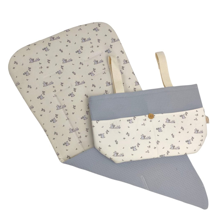 Colchoneta Reversible para silla + Bolso a juego Conejitos Azul