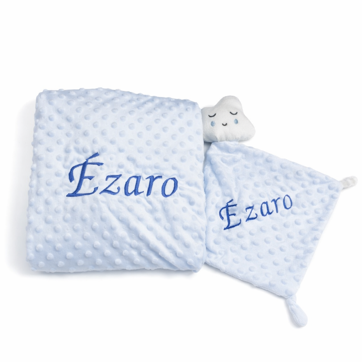 Pack Manta + Dou Dou Nube Azul Personalizado Bordado