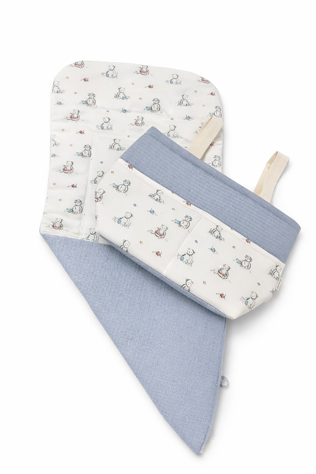 Pack colchoneta y bolso carrito bebé ositos azul personalizable
