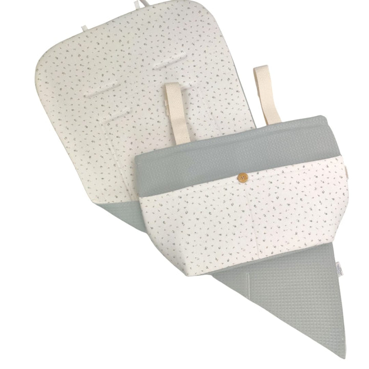 Colchoneta Reversible para silla + Bolso a juego florecitas new verde mint