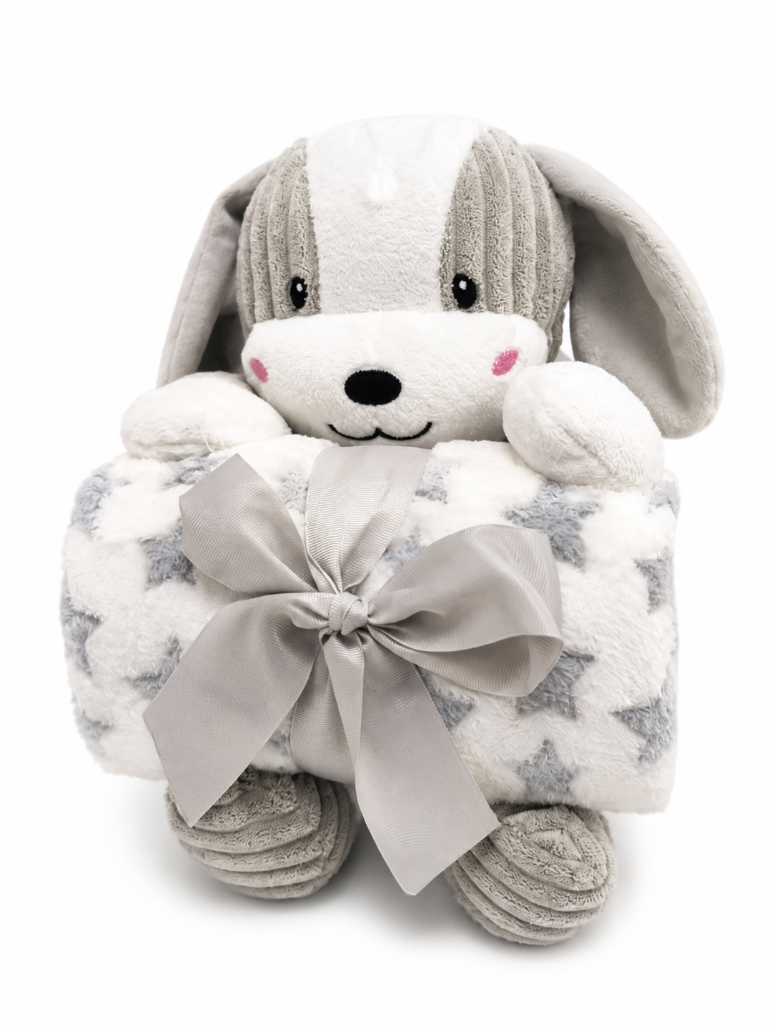 Peluche Perrito con Manta Personalizable Gris para Bebé