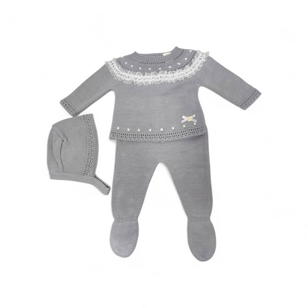 Conjunto de hilo para bebé gris 3 piezas