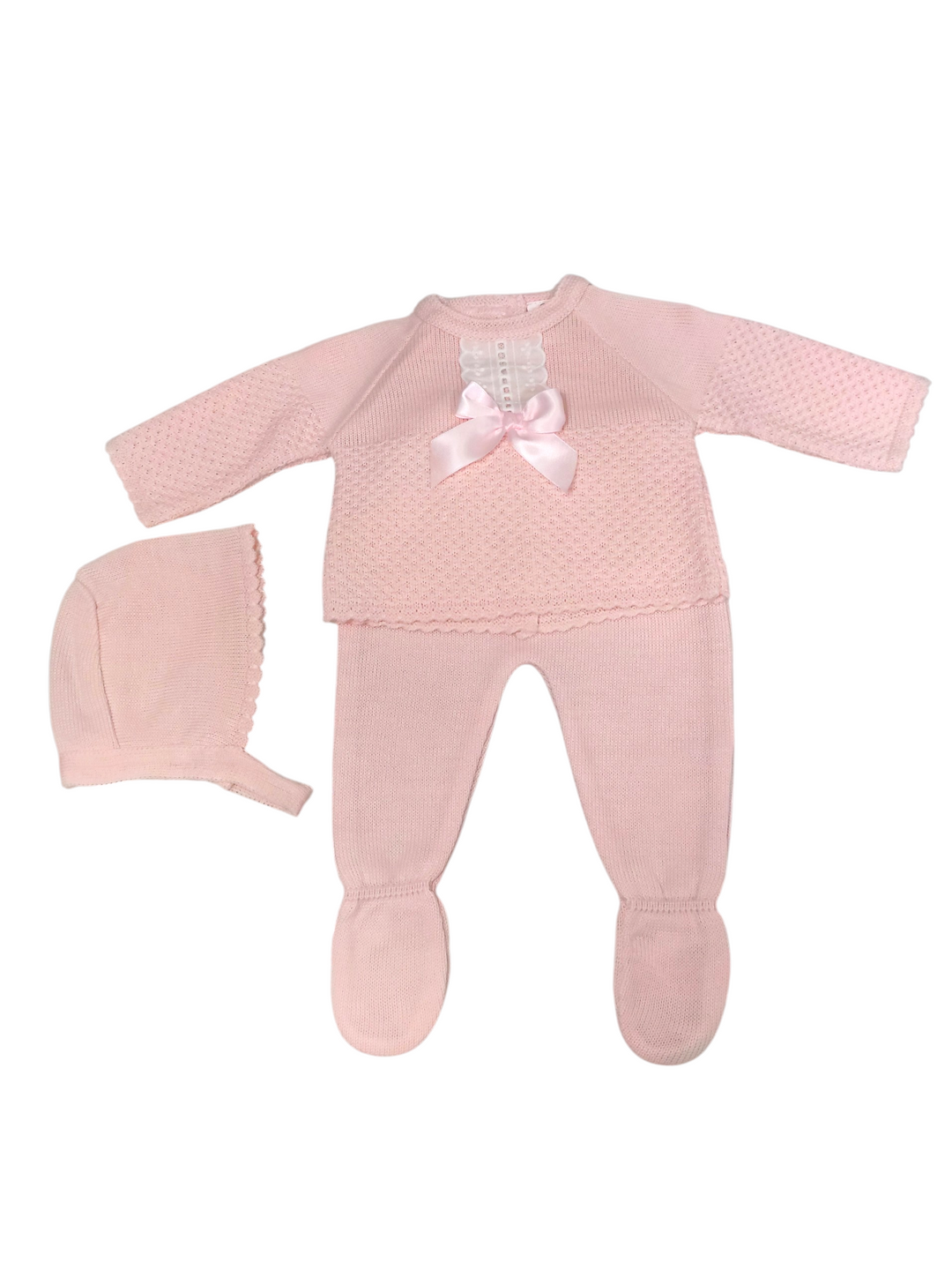 Conjunto hilo con lazo y gorro – Rosa