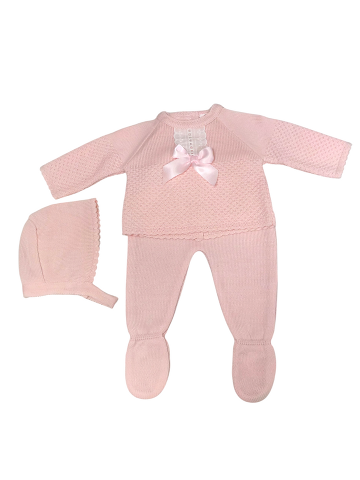 Conjunto hilo con lazo y gorro – Rosa