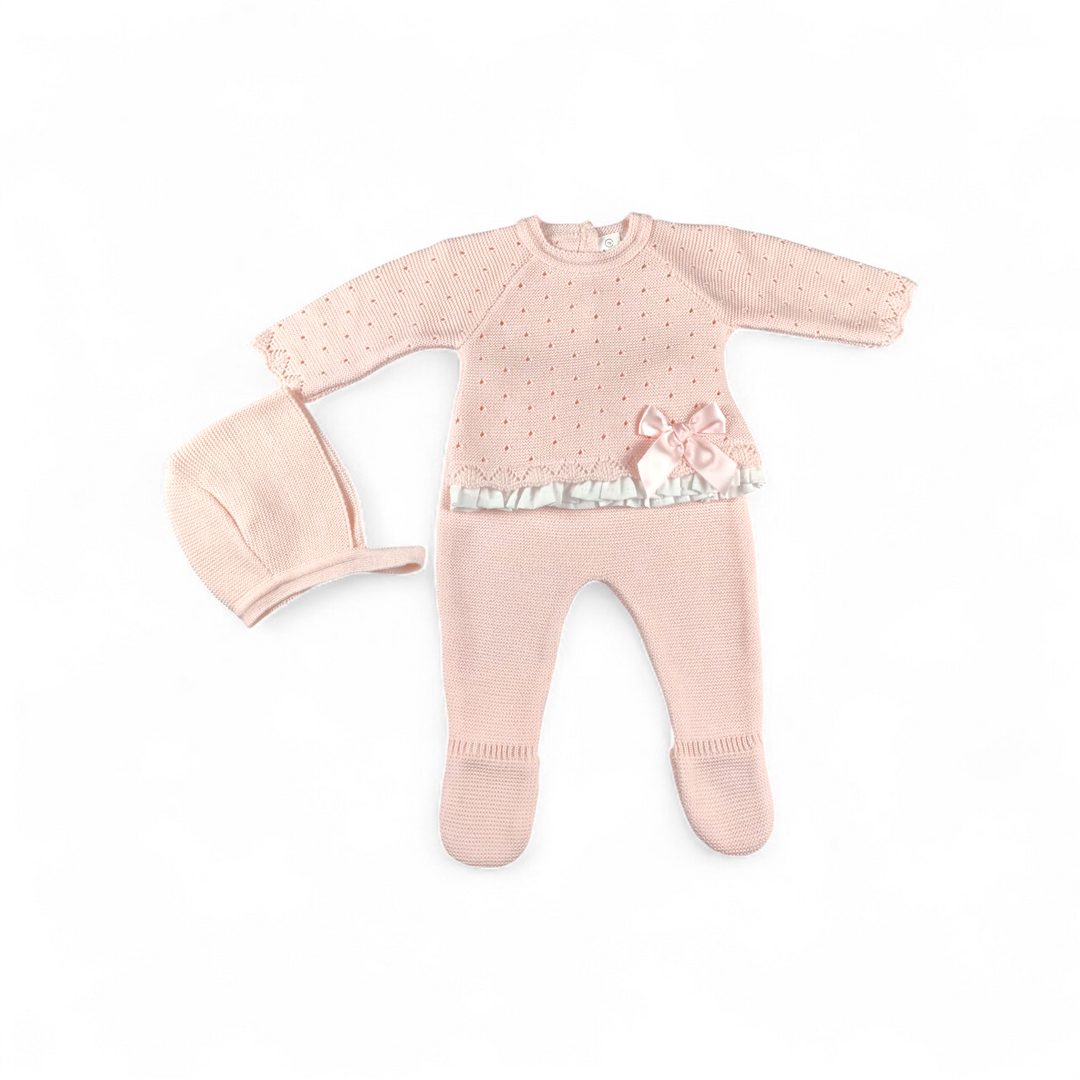Conjunto Bebé hilo Perforado Rosa