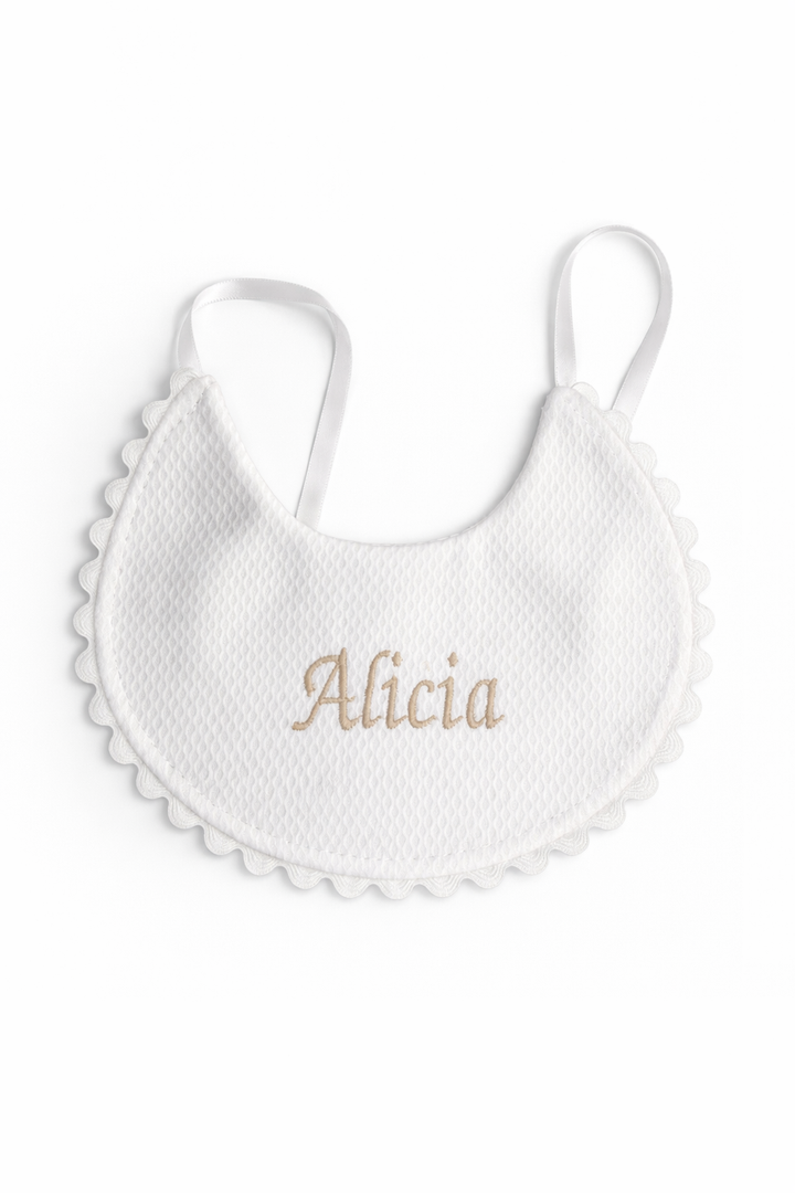 Babero Piqué Nacimiento Blanco  Personalizado