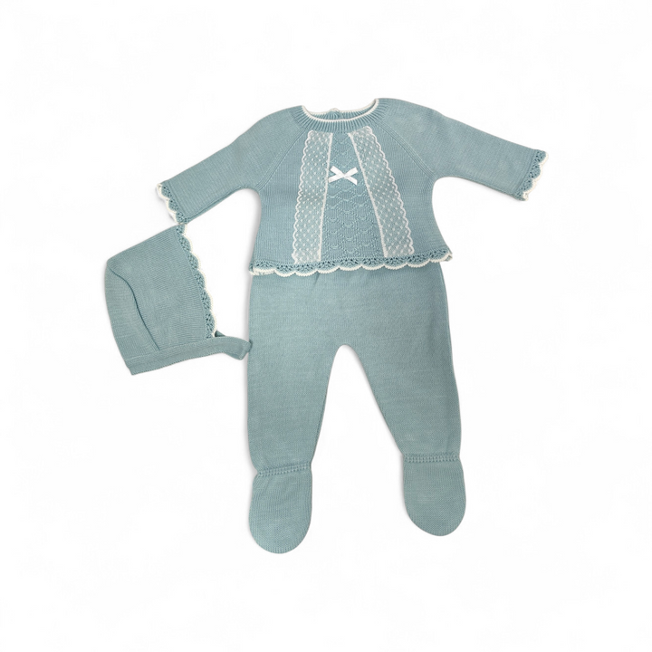 Conjunto de Hilo para bebé verde agua 3 piezas
