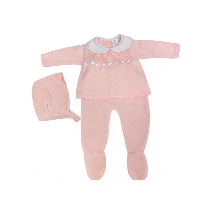Conjunto Hilo  con cuello blanco y lazos – Rosa