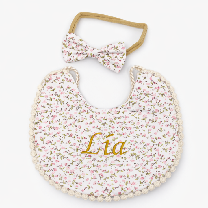 Babero Personalizado más Coletero Flores