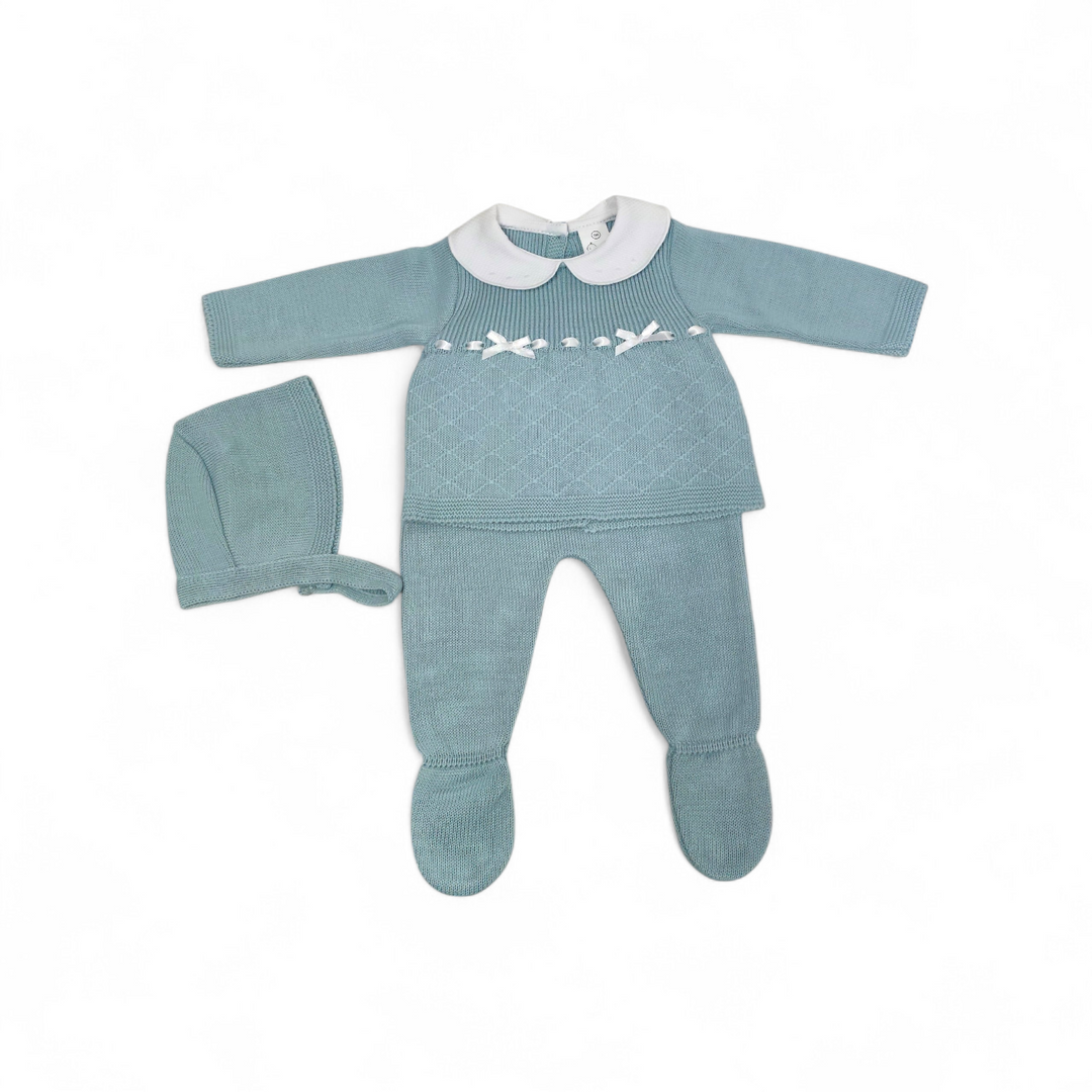 Conjunto Hilo  con cuello blanco y lazos – Verde