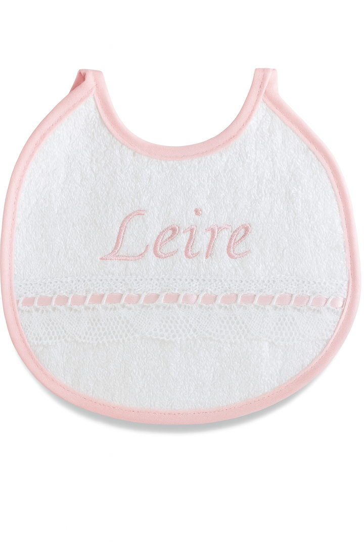 Babero Pasacintas Personalizado encaje Blanco