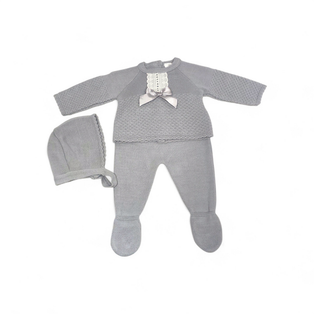 Conjunto hilo con lazo y gorro – Gris