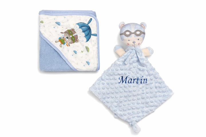 Set Paracaidista Azul Capa + Doudou Personalizado