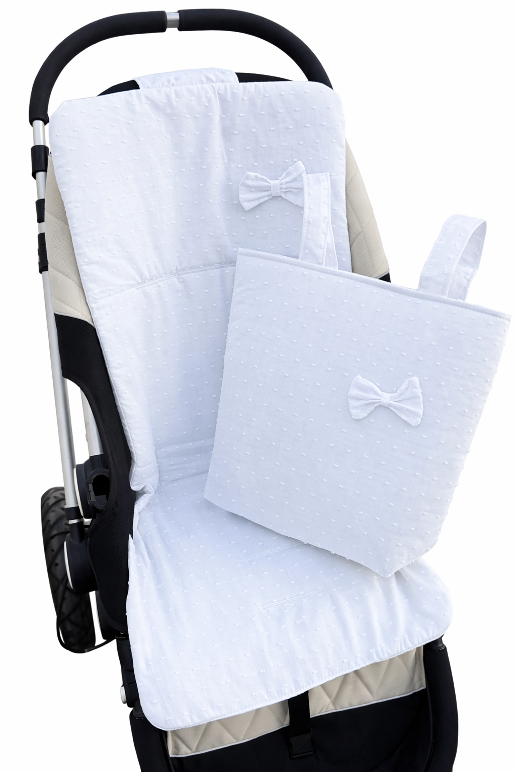 Set colchoneta + bolso plumeti blanco para carrito de bebé