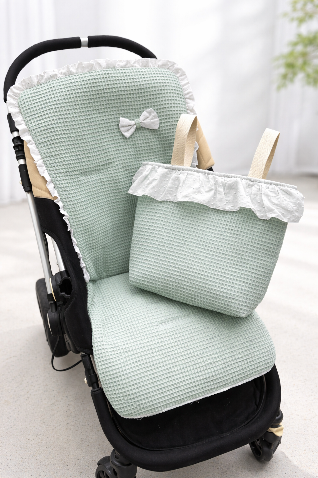 Set colchoneta + bolso waffle verde