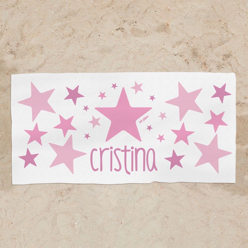 Toalla de baño Premium Estrellas Rosa Personalizada - Mikeko