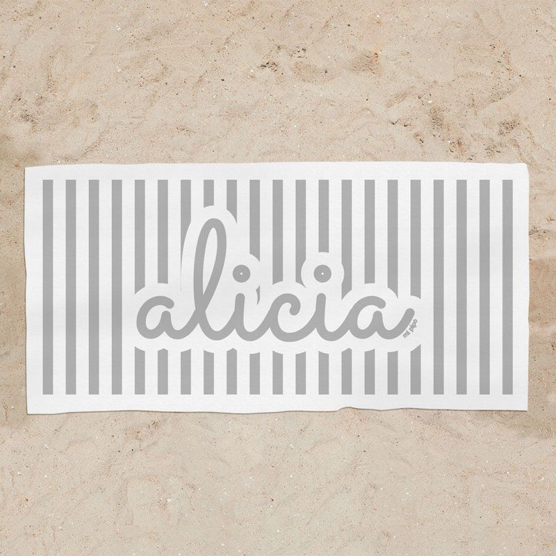 Toalla de baño Premium Rayas Gris Personalizada - Mikeko