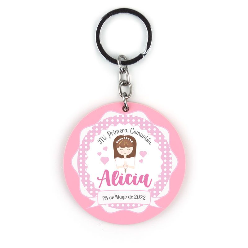 Llavero Metacrilato Redondo Comunión Rosa personalizado - Mikeko