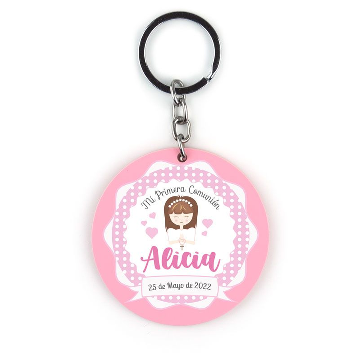 Llavero Metacrilato Redondo Comunión Rosa personalizado - Mikeko