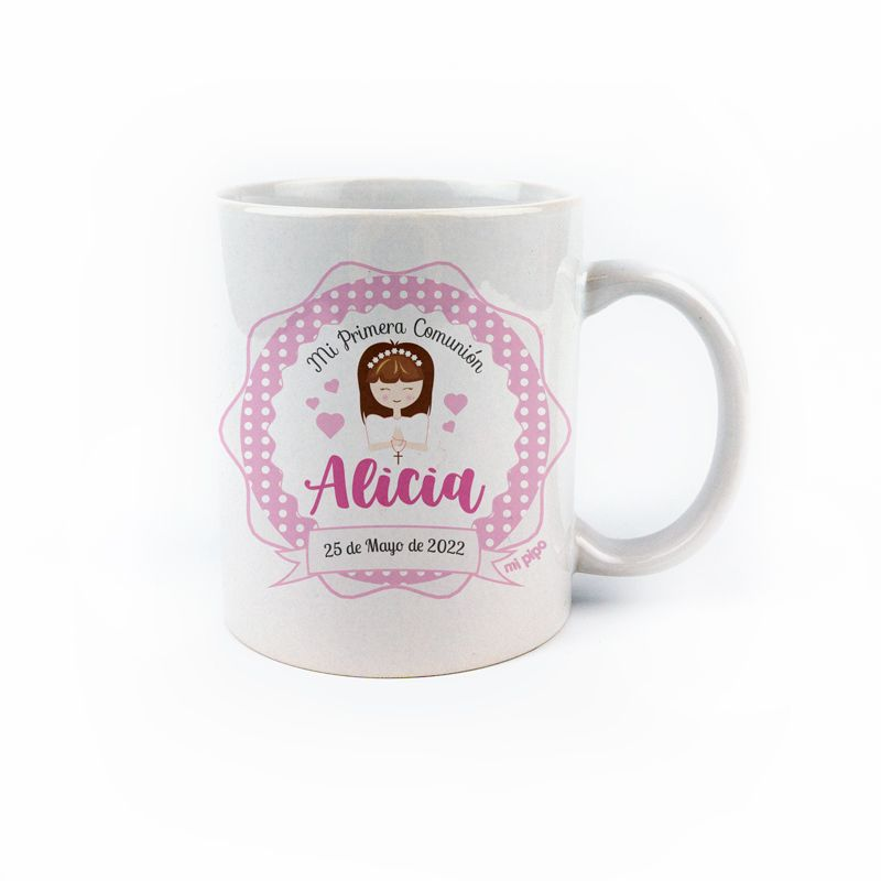 Taza cerámica Comunión Rosa personalizada - Mikeko