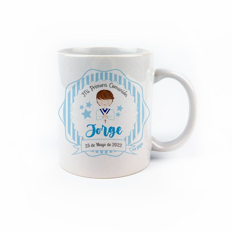 Taza cerámica Comunión Azul personalizada - Mikeko