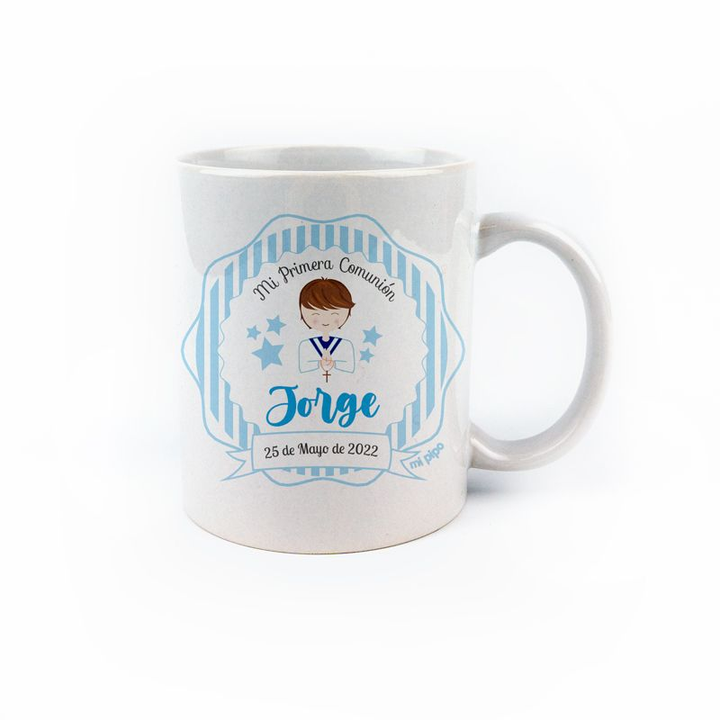 Taza cerámica Comunión Azul personalizada - Mikeko