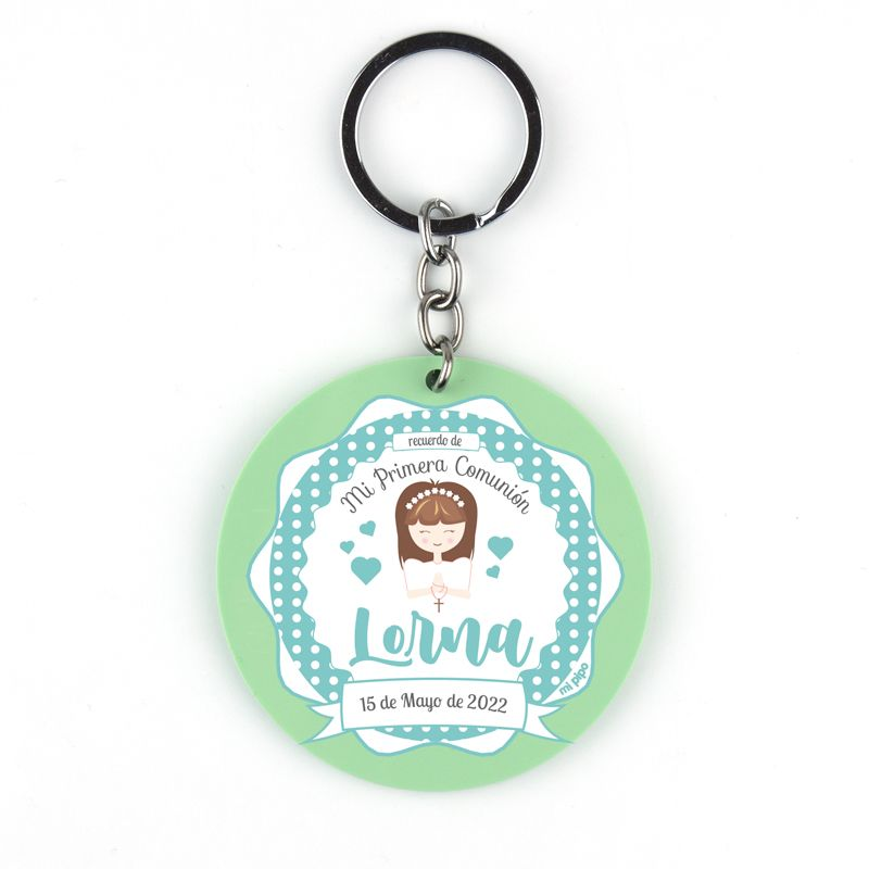 Llavero Metacrilato Redondo Comunión Verde personalizado Nombre Niña - Mikeko