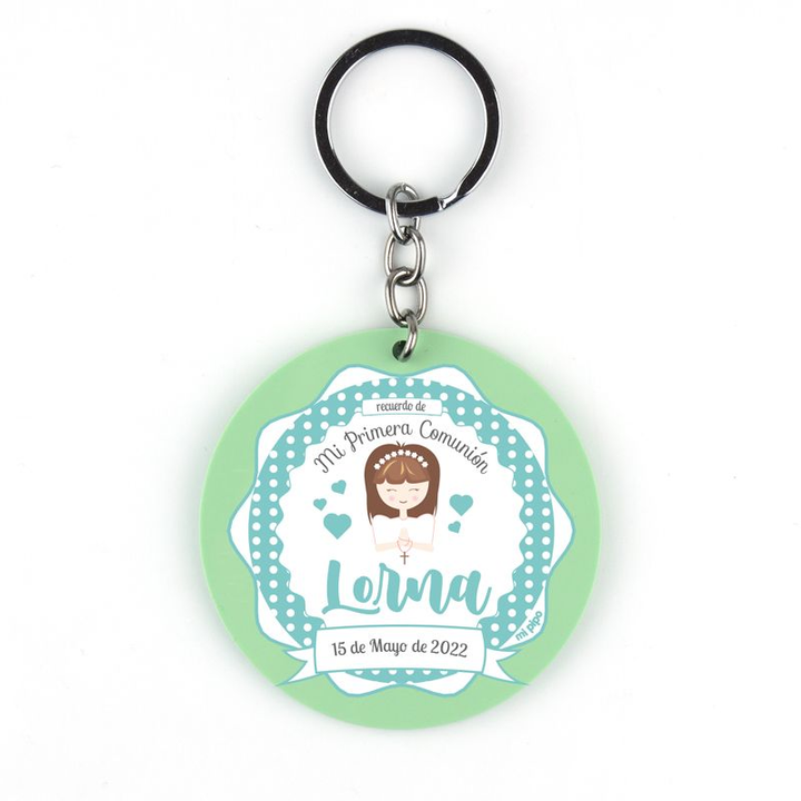 Llavero Metacrilato Redondo Comunión Verde personalizado Nombre Niña - Mikeko