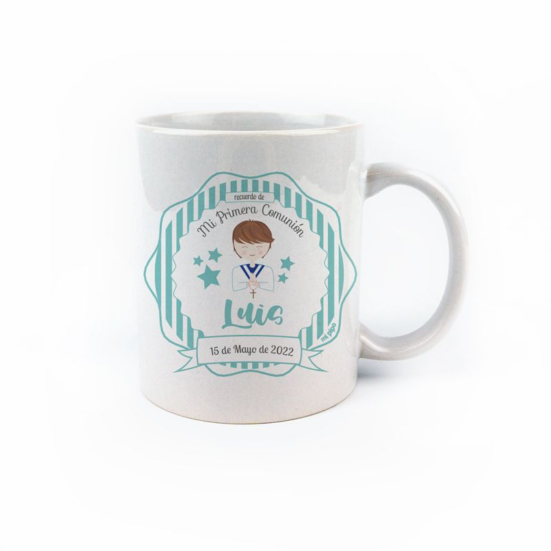 Taza cerámica Comunión Verde personalizada Nombre Niño - Mikeko