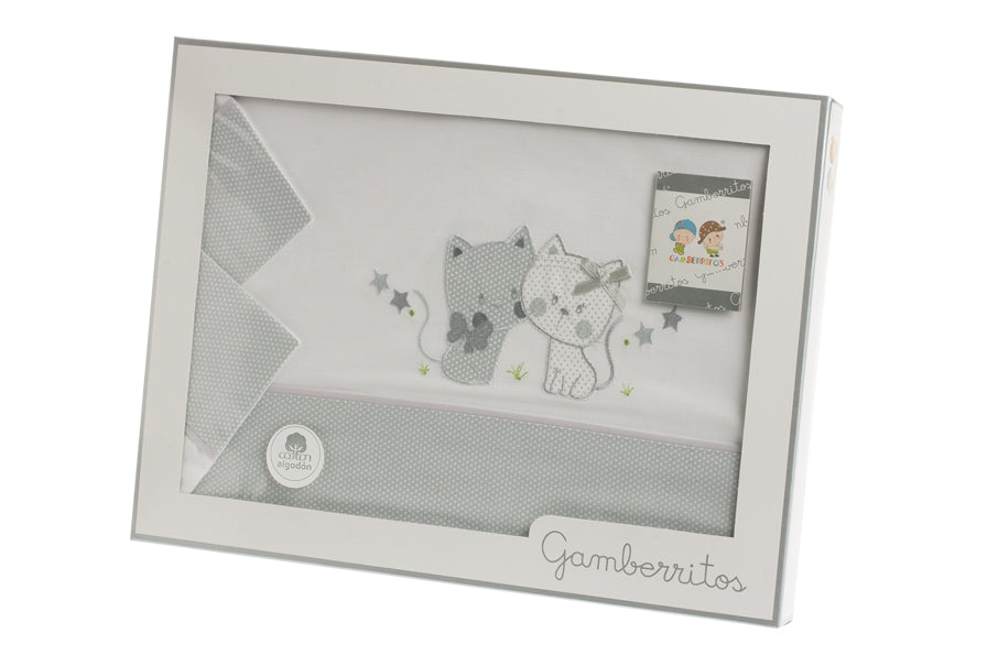 Sábana Verano Cuna Gatitos Gris - Mikeko