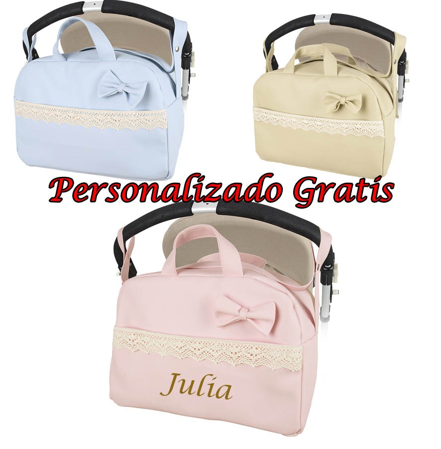 Bolso Talega Polipiel Personalizado Carrito Bebe -Danielstore. Nombre bebe  bordado- Color negro