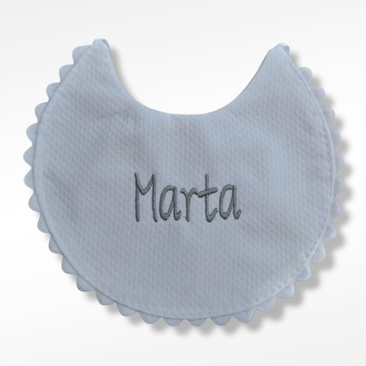 Babero Piqué Nacimiento Blanco  Personalizado