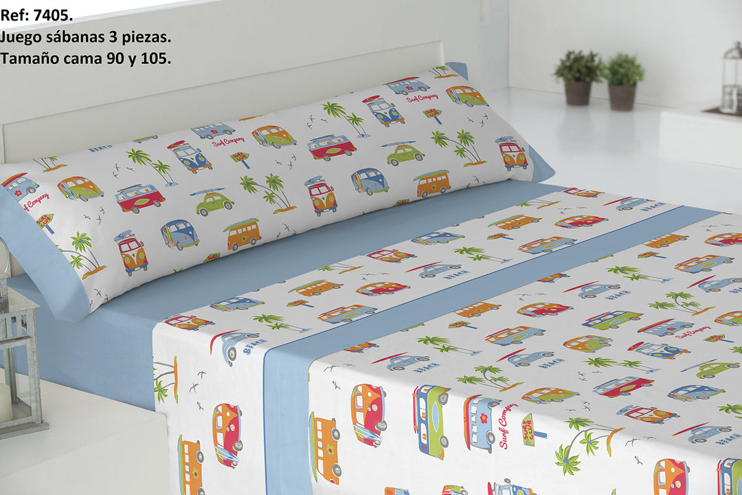 Sábana Cama Juvenil Car Azul 105 - Mikeko