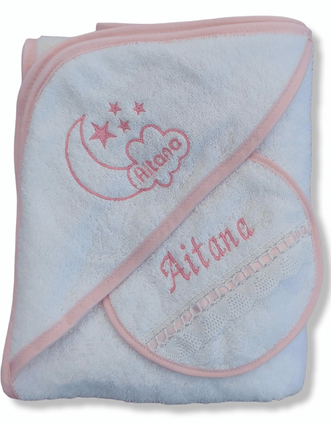 Capa de baño Nube Luna + Babero Personalizada - Mikeko