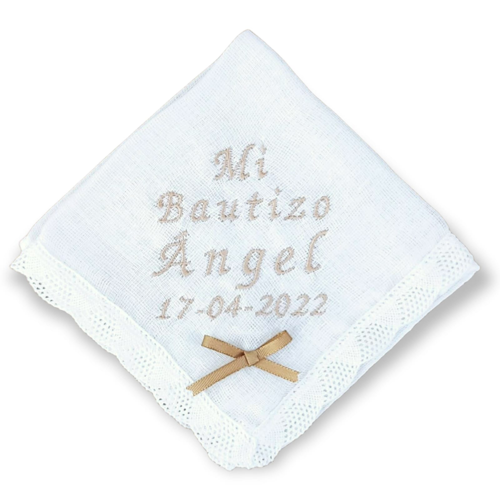 Gasa bautizo personalizada bordado nombre y fecha - Mikeko