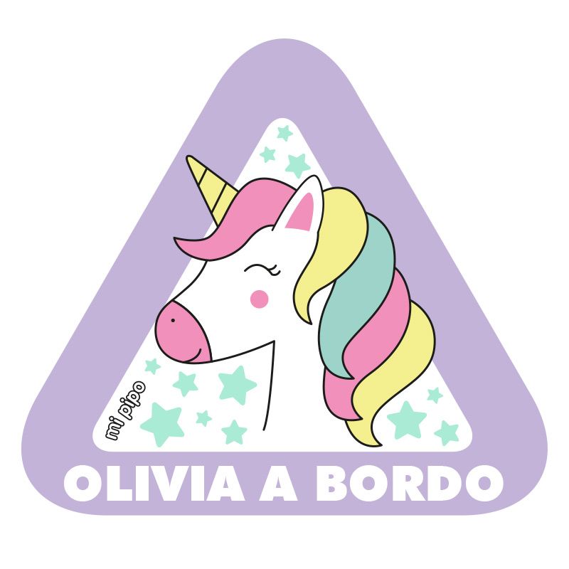 Adhesivo Bebé a bordo Unicornio para coche personalizado - Mikeko